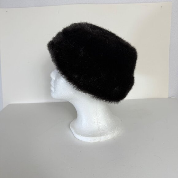 VTG Faux Mink Fur Hat Over Ears Winter Accessory Dark Brown Womens Luxury Fashio - Picture 12 of 12